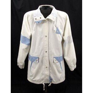 Vtg 90s Karizma East Ltd Jacket Womens Large White Blue Lined Snap Button Pocket